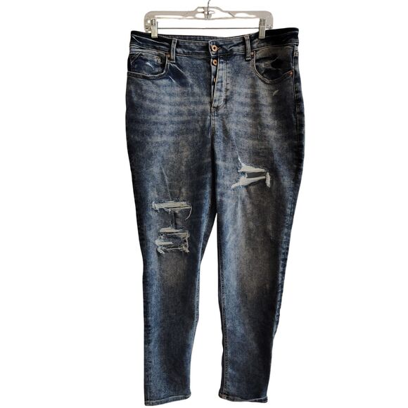 Maurices High Rise Boyfriend Dark Wash Distressed Denim Jeans 16 Long Women's - Picture 1 of 10